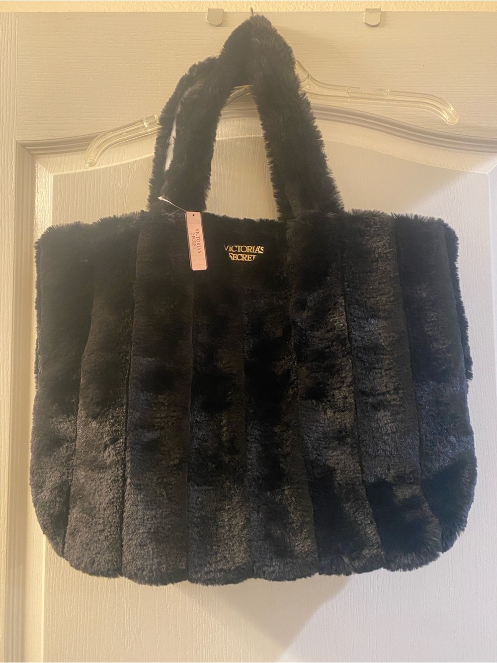 Victoria's Secret Black Faux Fur Tote Bag